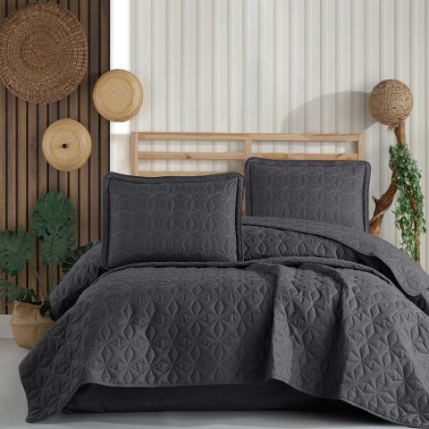 Cuvertură pat 2 persoane matlasată, 240x260 cm și 2 Fețe perne 50x70 cm, Clasy Negru ARYES V2