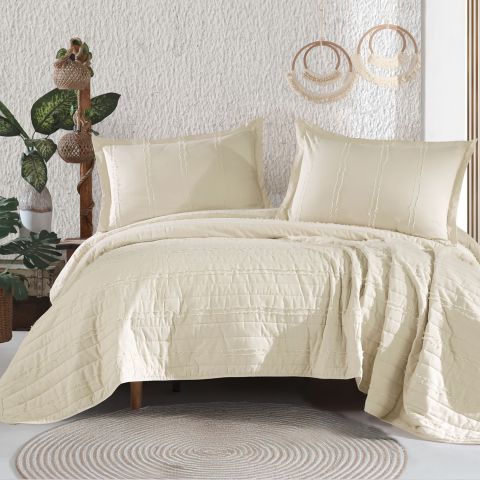 Cuvertura matlasata pat dublu, 240x260 cm si 2 Fete perne 50x70 cm, Clasy Roz AVOLA V6