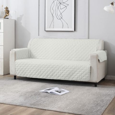 Husa canapea 3 locuri tip cuvertura matlasata 190x177 cm cu laterale, reversibila, Alb