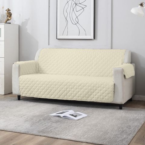 Husa canapea 3 locuri tip cuvertura matlasata 190x177 cm cu laterale, reversibila, Alb Unt
