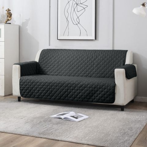 Husa canapea 3 locuri tip cuvertura matlasata 190x177 cm cu laterale, reversibila, Gri Antracit