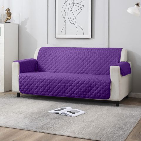 Husa canapea 3 locuri tip cuvertura matlasata 190x177 cm cu laterale, reversibila, Mov
