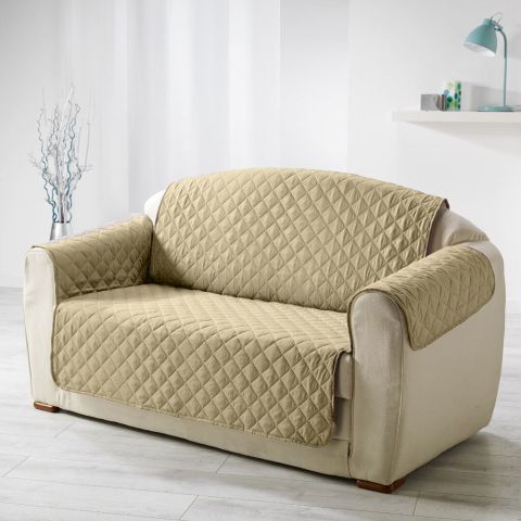 Husa canapea 2 locuri tip cuvertura matlasata 130x205 cm cu laterale, reversibila, Cappuccino
