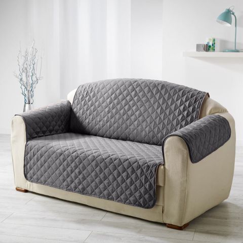 Husa canapea 2 locuri tip cuvertura matlasata 130x205 cm cu laterale, reversibila, Gri