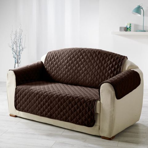 Husa canapea 2 locuri tip cuvertura matlasata 130x205 cm cu laterale, reversibila, Maro