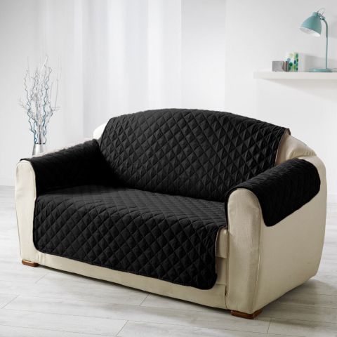 Husa canapea 2 locuri tip cuvertura matlasata 130x205 cm cu laterale, reversibila, Negru
