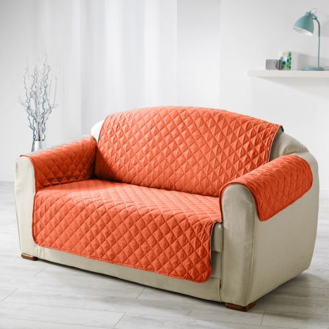 Husa canapea 2 locuri tip cuvertura matlasata 130x205 cm cu laterale, reversibila, Rosu Corai