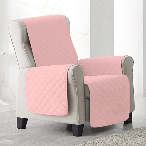 Husa fotoliu tip cuvertura matlasata 60 x 177 cm cu laterale, reversibila, Roz Pudra