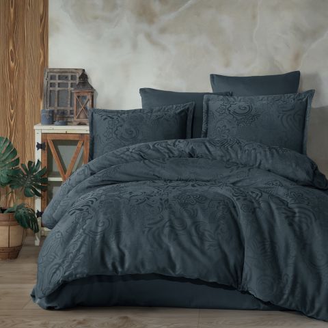 Lenjerie pat dublu Jacquard 100% Bumbac 6 piese, cearsaf pat 240x260 cm, pilota 200x220 cm, 2 fete perne 50x70 si 70x70 cm, Clasy, Gri MARBELLA