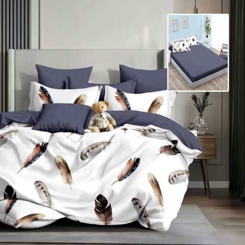 Lenjerie pat dublu Finet Bumbac 6 piese cu husa saltea 160x200 sau 180x200 cm, pilota 200x230 cm, 2 fete perna 50x70 si 70x70 cm, Antracit, Pucioasa ABIGAIL