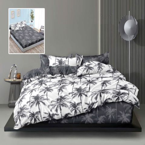 Lenjerie pat dublu Finet Bumbac 6 piese cu husa saltea 160x200 sau 180x200 cm, pilota 200x230 cm, 2 fete perna 50x70 si 70x70 cm, Gri, Pucioasa CHOLE