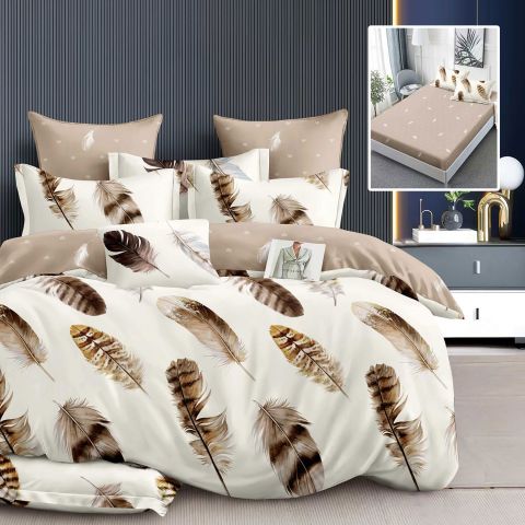 Lenjerie pat dublu Finet Bumbac 6 piese cu husa saltea 160x200 sau 180x200 cm, pilota 200x230 cm, 2 fete perna 50x70 si 70x70 cm, Cappuccino, Pucioasa HANNAH