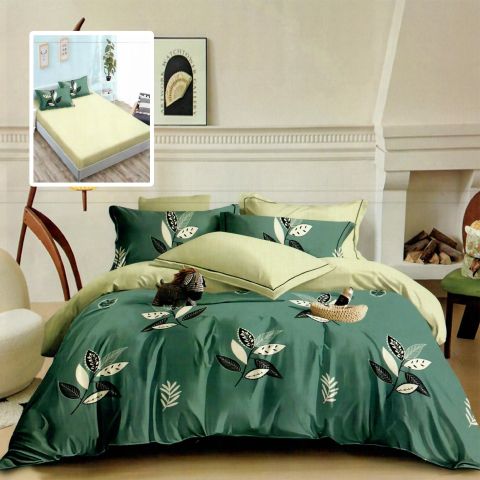 Lenjerie pat dublu Finet Bumbac 6 piese cu husa saltea 160x200 sau 180x200 cm, pilota 200x230 cm, 2 fete perna 50x70 si 70x70 cm, Verde, Pucioasa HF6P266