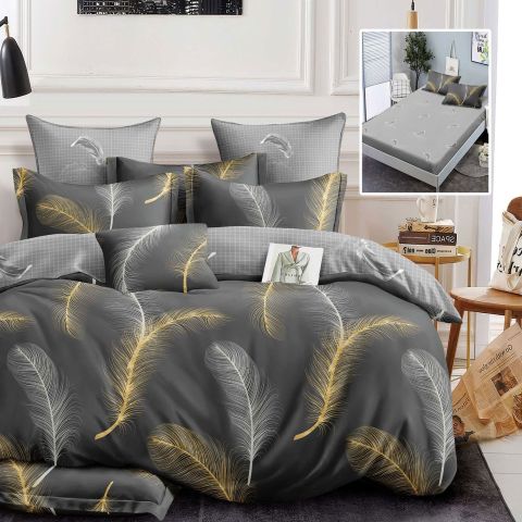 Pachet economic lenjerie pat dublu Finet 6 piese cu husa la saltea + 2 perne matlasate 50x70 cm + pilota 200x215 cm primavara toamna KIMBERLY