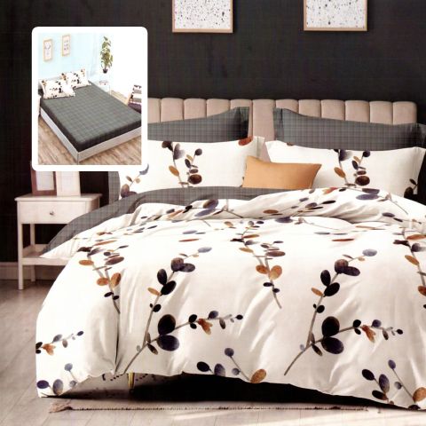 Lenjerie pat dublu Finet Bumbac 6 piese cu husa saltea 160x200 sau 180x200 cm, pilota 200x230 cm, 2 fete perna 50x70 si 70x70 cm, Maro, Pucioasa LUNA