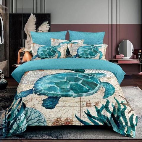 Pachet economic lenjerie pat o persoana Bumbac Finet 3 piese 3D, o perna matlasata 50x70 cm si pilota 140x210 cm primavara toamna (F1P2)