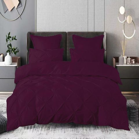 Lenjerie de pat dublu Finet UNI cu pliuri 6 piese cearsaf pat 230x240 cm, pilota 200x230 cm, 2 fete perna 50x70 si 70x70 cm , Mov UNI, Pucioasa