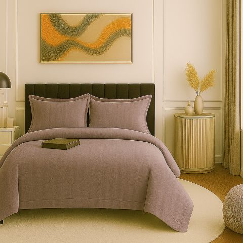 Lenjerie pat dublu XXL Damasc Policoton, cearsaf pat 230x260 cm, pilota 200x230 cm, 2 fete perne 50x70 cm, Gri Cappuccino IMP49