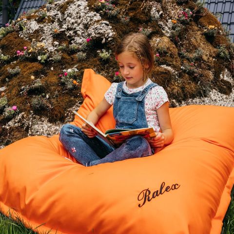 Perna de gradina umpluta cu perle din puf siliconic si polistiren 120x140 cm semi impermeabila - Portocaliu