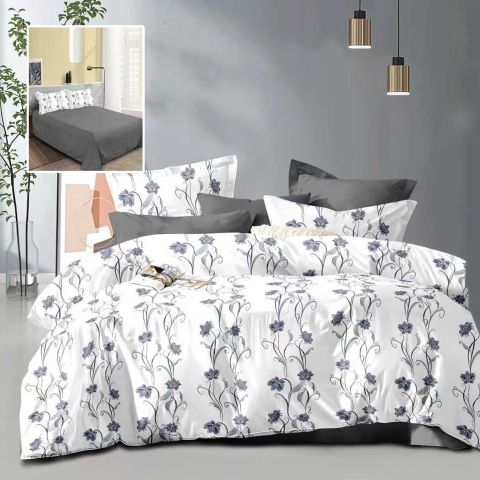 Lenjerie pat dublu Economy 4 piese, cearsaf pat 230x250 cm si pilota 200x230 cm, 2 fete perne 50x70, Moderna Alb / Gri ECN45