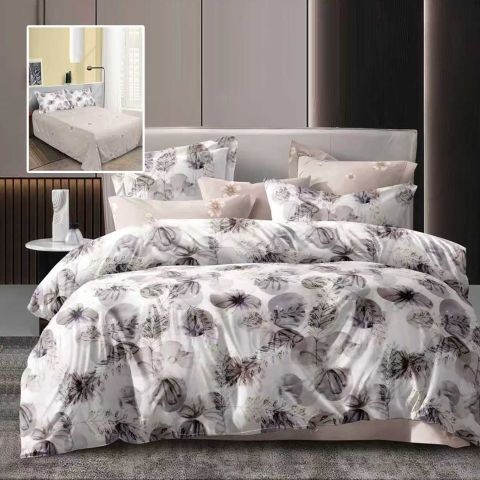 Lenjerie pat dublu Economy 4 piese, cearsaf pat 230x250 cm si pilota 200x230 cm, 2 fete perne 50x70, Moderna Bej / Gri ECN55