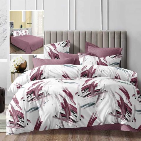 Lenjerie pat dublu Economy 4 piese, cearsaf pat 230x250 cm si pilota 200x230 cm, 2 fete perne 50x70, Eleganta Roz ECN61