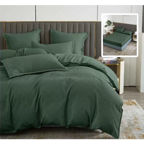 Lenjerie de pat Finet Natur UNI Baroque 6 piese husa saltea 160/180x200 cm, pilota 200x230 cm, 2 fete perna 50x70 si 70x70 cm, Verde, Pucioasa