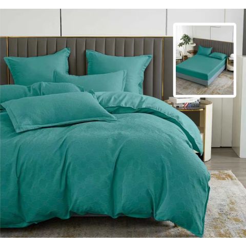 Lenjerie de pat Finet Natur UNI Baroque 6 piese husa saltea 160/180x200 cm, pilota 200x230 cm, 2 fete perna 50x70 si 70x70 cm, Turcoaz, Pucioasa