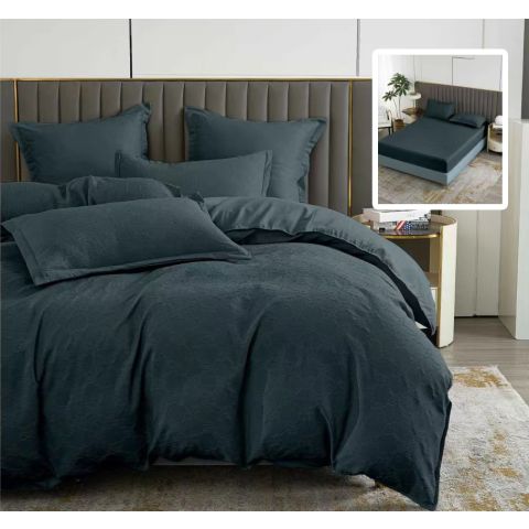 Lenjerie de pat Finet Natur UNI Baroque 6 piese husa saltea 160/180x200 cm, pilota 200x230 cm, 2 fete perna 50x70 si 70x70 cm, Negru, Pucioasa