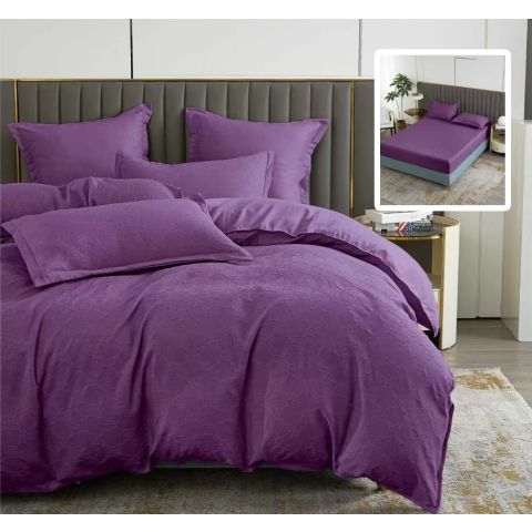 Lenjerie de pat Finet Natur UNI Baroque 6 piese husa saltea 160/180x200 cm, pilota 200x230 cm, 2 fete perna 50x70 si 70x70 cm, Mov, Pucioasa