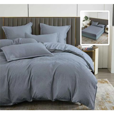 Lenjerie de pat Finet Natur UNI Baroque 6 piese husa saltea 160/180x200 cm, pilota 200x230 cm, 2 fete perna 50x70 si 70x70 cm, Gri antracit, Pucioasa