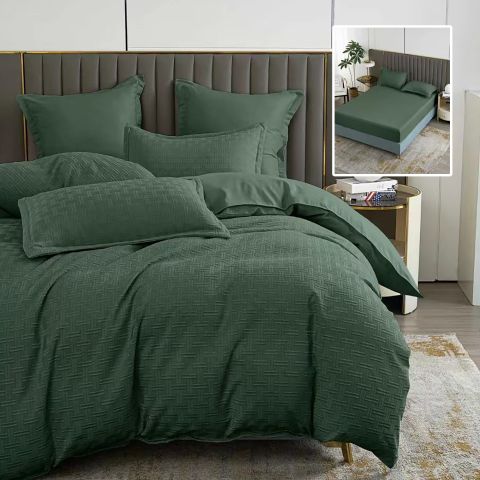 Lenjerie de pat Finet Natur UNI Stripe 6 piese husa saltea 160/180x200 cm, pilota 200x230 cm, 2 fete perna 50x70 si 70x70 cm, Verde, Pucioasa