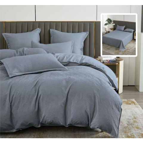 Lenjerie de pat dublu Finet Natur UNI Baroque 6 piese cearsaf pat 230x250 cm, pilota 200x230 cm, 2 fete perna 50x70 si 70x70 cm, Gri Antracit, Pucioasa