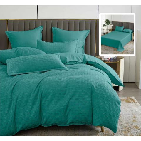 Lenjerie de pat dublu Finet Natur UNI Stripe 6 piese cearsaf pat 230x250 cm, pilota 200x230 cm, 2 fete perna 50x70 si 70x70 cm, Turcoaz, Pucioasa