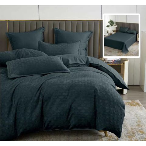 Lenjerie de pat dublu Finet Natur UNI Stripe 6 piese cearsaf pat 230x250 cm, pilota 200x230 cm, 2 fete perna 50x70 si 70x70 cm, Negru, Pucioasa