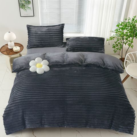 Lenjerie pat dublu Cocolino Line 4 piese, cearsaf pat 230x250 cm, pilota 200x230 cm, 2 fete perna 50x70, Antracit, Pucioasa