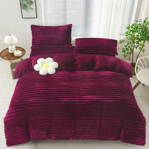 Lenjerie pat dublu Cocolino Line 4 piese, cearsaf pat 230x250 cm, pilota 200x230 cm, 2 fete perna 50x70, Rosu Grena, Pucioasa