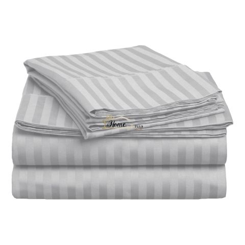 Cearsaf de pat cu elastic Damasc Bumbac 100% dunga 1 cm, 190x250 cm pentru saltea 140x200 cm, Gri