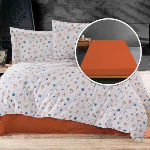 Lenjerie pat Ranforce Bumbac 100% cu husa pentru saltea de 140/160cm x 200cm, pilota 200x230 cm, 2 fete perne 50x70 cm, Portocaliu, Pucioasa