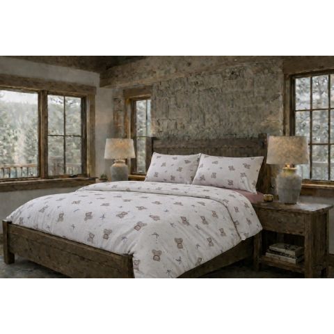 Lenjerie pat Tricot Bumbac 100% cu husă pentru saltea de 160/180cm x 200cm, pilotă 200x230 cm, 2 fețe perne 50x70 cm, Crem / Maro, Pucioasa, Răsfăț Natural