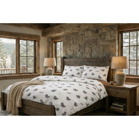 Lenjerie pat Tricot Bumbac 100% cu husă pentru saltea de 160/180cm x 200cm, pilotă 200x230 cm, 2 fețe perne 50x70 cm, Alb / Gri, Pucioasa, Răsfăț Natural