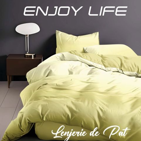 Lenjerie pat Finet Enjoy Life 6 piese, cearșaf pat 240x260 cm, pilotă 200x230 cm, 2 fețe perne 50x70 cm și 70x70 cm, Verde Lime