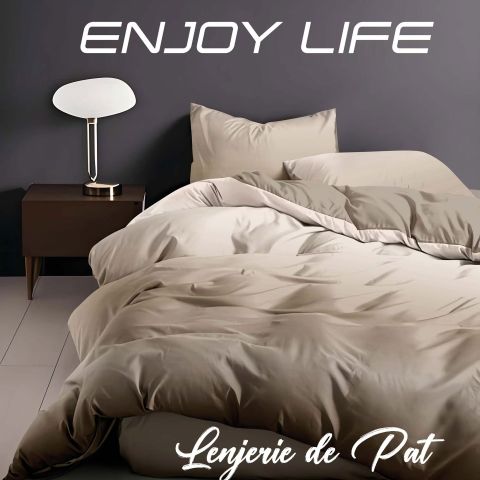 Lenjerie pat Finet Enjoy Life 6 piese, cearșaf pat 240x260 cm, pilotă 200x230 cm, 2 fețe perne 50x70 cm și 70x70 cm, Bej