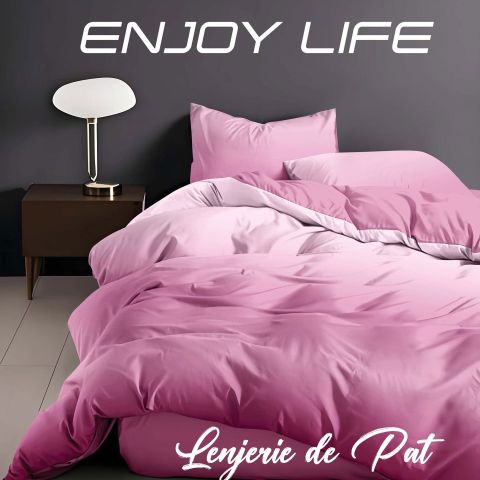 Lenjerie pat Finet Enjoy Life 6 piese, cearșaf pat 240x260 cm, pilotă 200x230 cm, 2 fețe perne 50x70 cm și 70x70 cm, Roz Bonbon