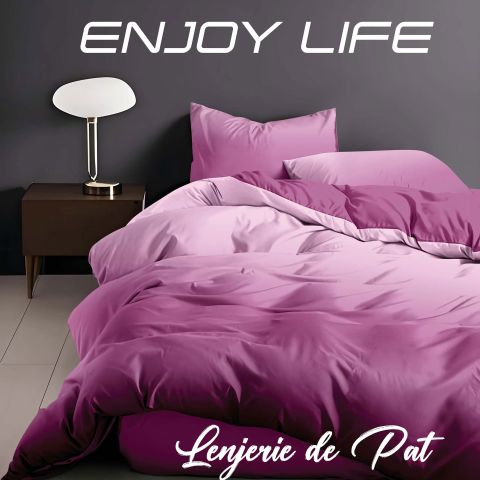 Lenjerie pat Finet Enjoy Life 6 piese cu husă saltea 160x200 sau 180x200 cm, pilotă 200x230 cm, 2 fețe perne 50x70 cm și 70x70 cm, Roz Flamingo