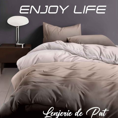 Lenjerie pat Finet Enjoy Life 6 piese cu husă saltea 160x200 sau 180x200 cm, pilotă 200x230 cm, 2 fețe perne 50x70 cm și 70x70 cm, Crem-Bej