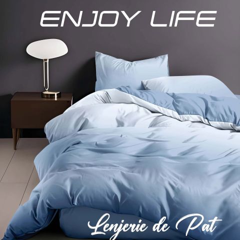 Lenjerie pat Finet Enjoy Life 6 piese cu husă saltea 160x200 sau 180x200 cm, pilotă 200x230 cm, 2 fețe perne 50x70 cm și 70x70 cm, Alb-Bleu