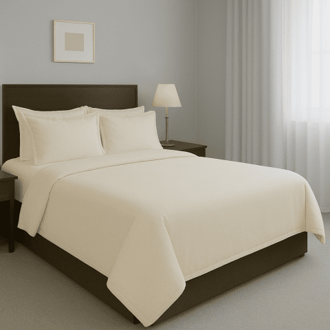 Lenjerie pat Ranforce Bumbac 100% UNI 4 piese, cearșaf pat 240x260 cm, pilotă 200x220 cm, 2 fețe perne 50x70 cm, Bej, Pucioasa