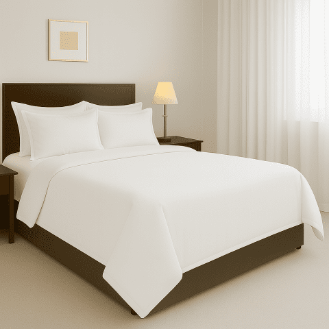 Lenjerie pat Ranforce Bumbac 100% UNI 4 piese, cearșaf pat 240x260 cm, pilotă 200x220 cm, 2 fețe perne 50x70 cm, Alb, Pucioasa