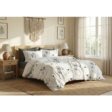 Lenjerie pat bumbac Finet 6 piese PROMO cu husă saltea 160x200 sau 180x200 cm, pilotă 200x220 cm, 2 fețe pernă 50x70 și 70x70 cm, Crem, Pucioasa